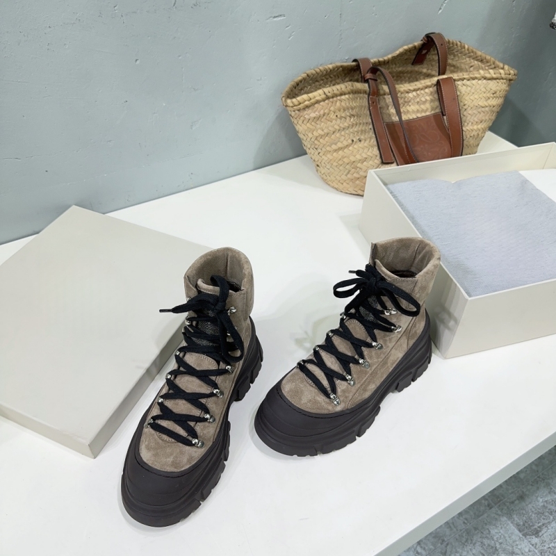 Cow Mat Rubber - รองเท้าบูทผู้หญิงหนังแท้ทรงวินเทจ สไตล์ลำลอง เดินสบาย พื้นหนา หัวมน เชือกผูก